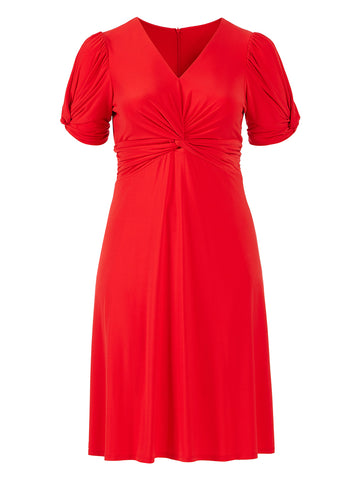Bubble Sleeve Red Fit-And-Flare Dress