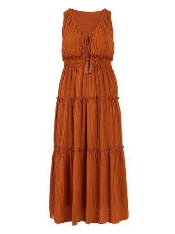 Cinnamon Tiered Fit-And-Flare Midi Dress