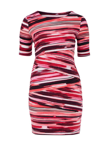 Elbow Sleeve Abstract Striped Dress