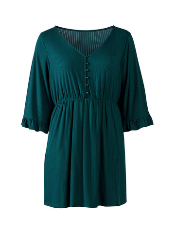 V-Neck Button Down Fit-And-Flare Dress
