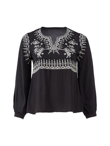 Embroidered Front Black Top