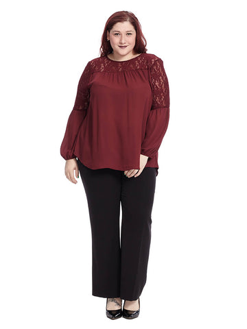 Maroon Top With Lace Sleeves
