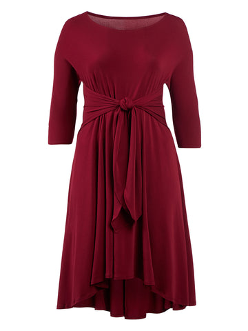 Tie Waist Burgundy Fit-And-Flare Dress