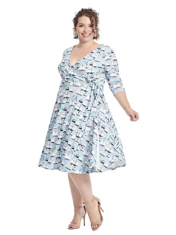 Kelsie Wrap Dress With Sleeves In Boat Print