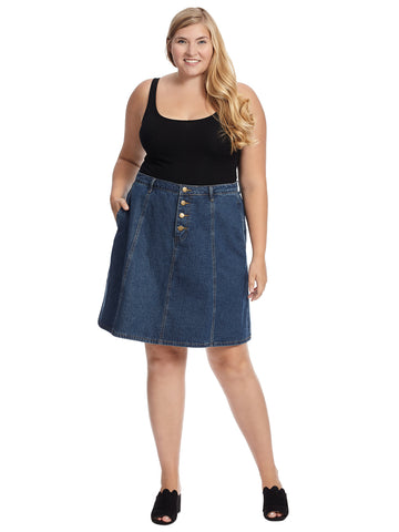 Plus Size Elastic Waist Jean Skirt - SecilStore