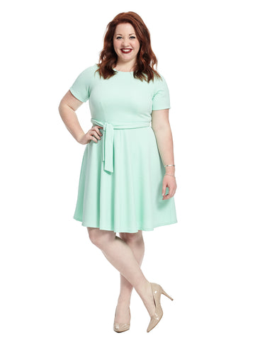 Tie Detail Fit And Flare Dress In Mint
