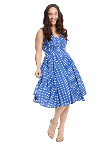 Fit And Flare Dress In Blue Polka Dot