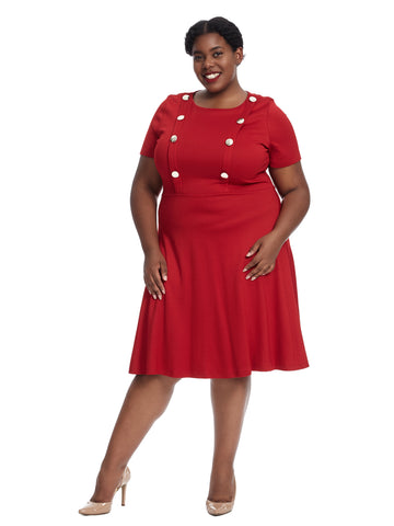 Button Front Red Fit And Flare Dress