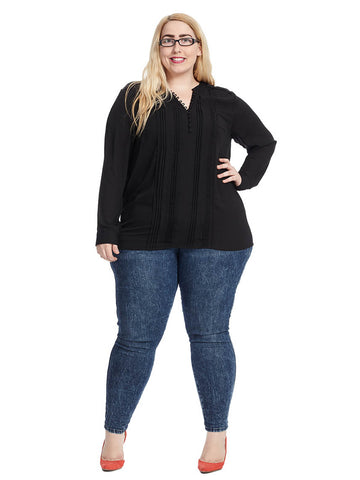 Long Sleeve Pullover Blouse In Black