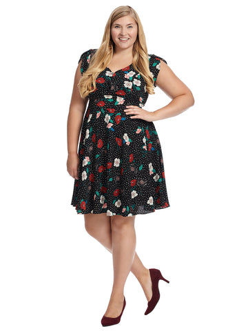 Spot Floral Fit And Flare Dress