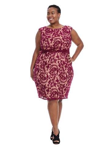Lace Boatneck Dress In Crushed Berry