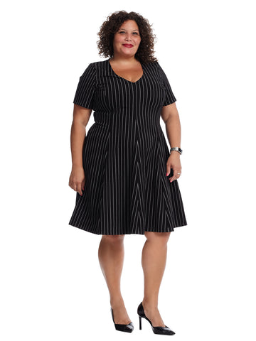 Black Stripe Fit And Flare Dress