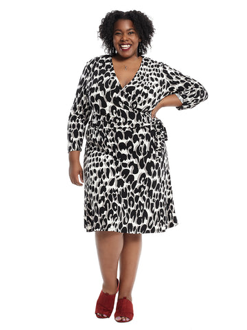 Grey leopard 2024 print wrap dress