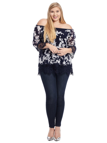 Off The Shoulder Floral Top With Lace Trim