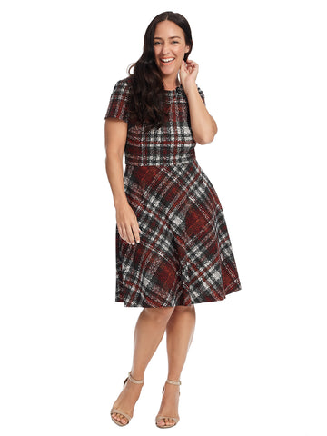 Short Sleeve Red Plaid Fit And Flare Dress