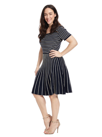 Mixed Stripe Fit & Flare Sweater Dress
