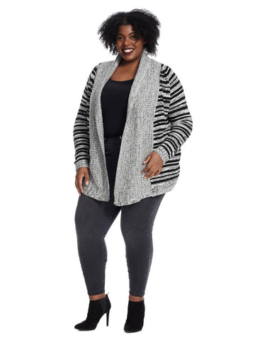 Long Sleeve Open Faced Cardigan With Striped Detail In Grey