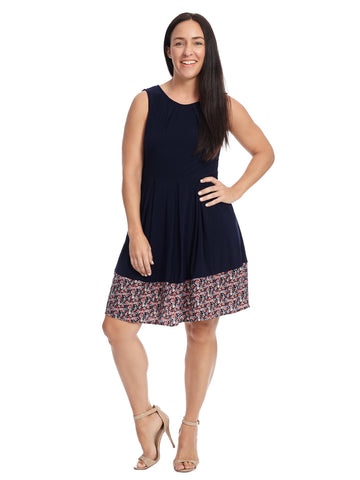 Border Print Navy Fit And Flare Dress