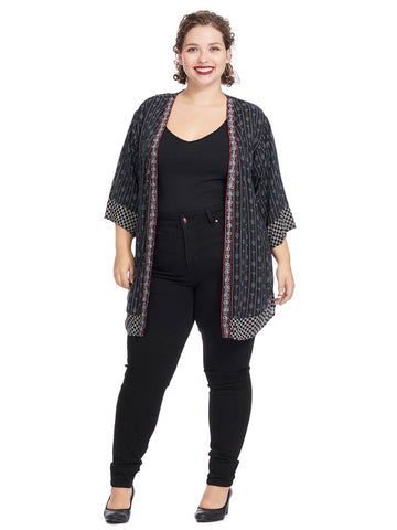 Elbow-Length Cardigan In Black White Print With Border