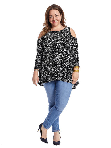 Cold Shoulder Top In Black And White