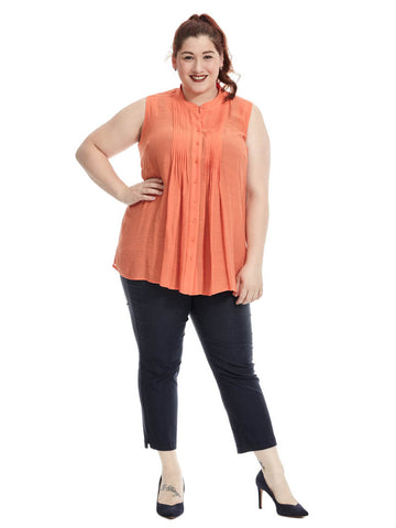 Pin Tuck Sleeveless Blouse In Coral