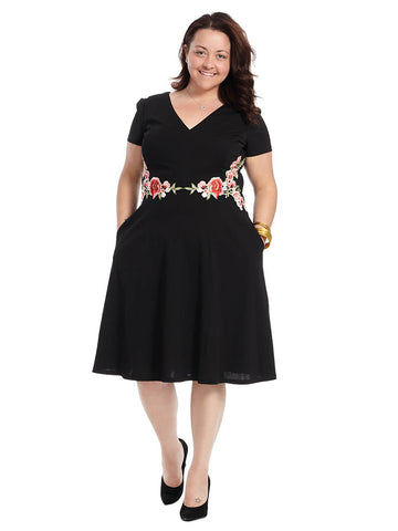 Floral Applique Fit And Flare Dress