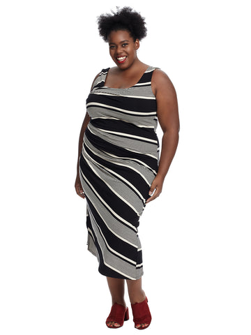 Sleeveless Venue Block Stripe Side Ruched Jersey Dress