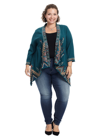Embroidered Draped Knit Cardigan
