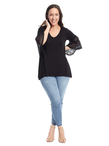 Lace Bell Sleeve Top In Black
