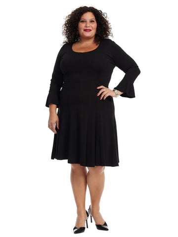 Seam Detail Black Fit And Flare Dress