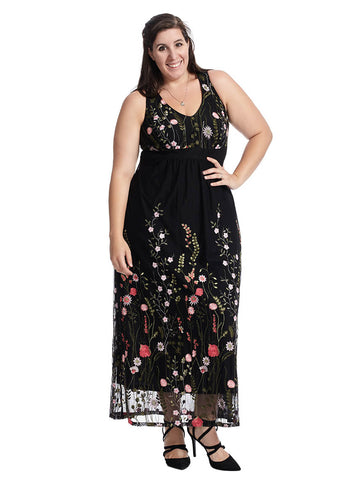 Floral Embroidery Maxi Dress