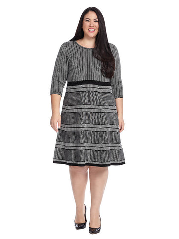 Black & Ivory Stripe Sweater Dress