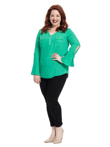 Double Pocket Green Top