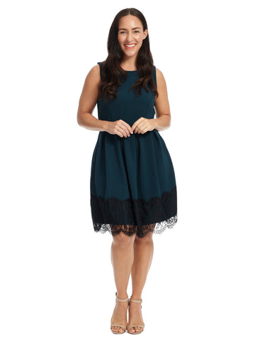 Lace Hem Teal Fit And Flare Dress