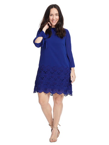 Georgette Long Sleeve Shift Dress In Blue Violet