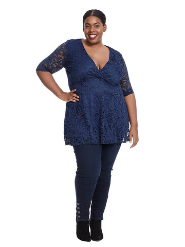 Surplice Empire Lace Top In Navy Lace