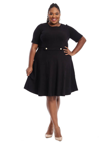 Elbow Fit And Flare Dress In Black
