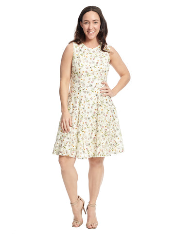 Sleeveless Floral Stem Fit And Flare Dress