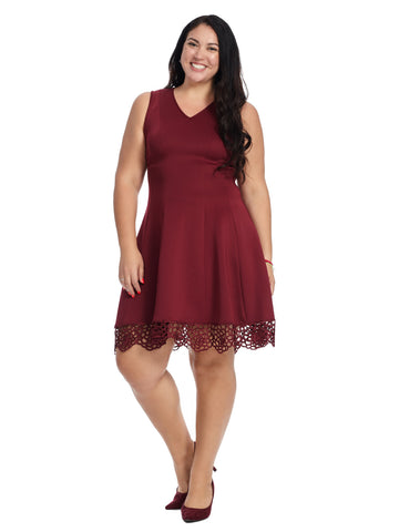 Lace Hem Wine Fit And Flare Dress
