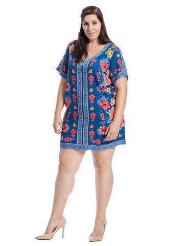 Tunic Dress In Navy With Floral Print