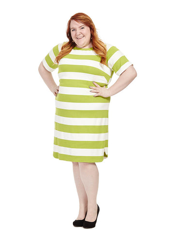 Lime Striped Dress with Contrast Zipper