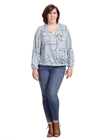 Chambray Lines Surplice Blouse