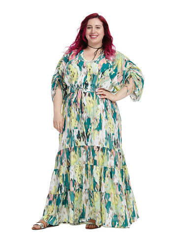 Tiered Peasant Dress In Abstract Print