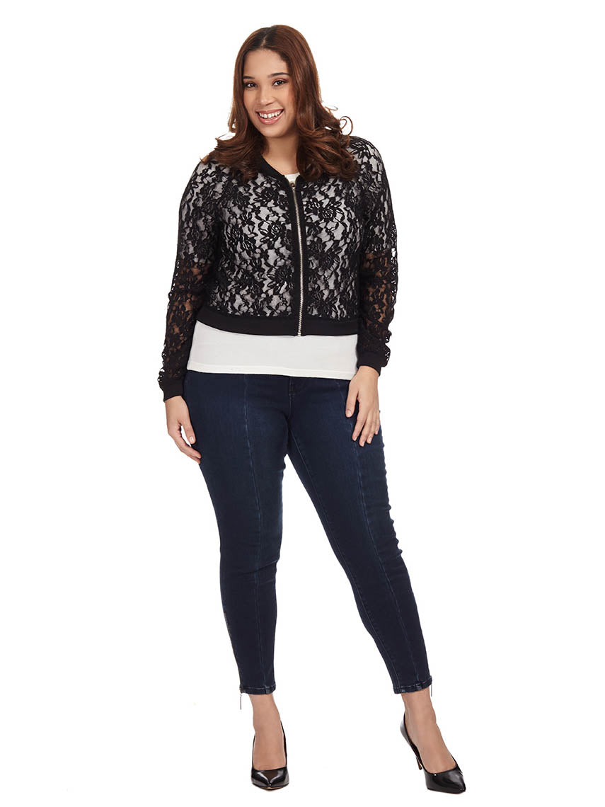 Plus size outlet lace bomber jacket