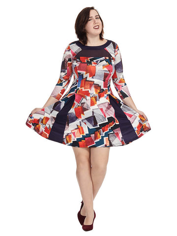 Geometric Printed Sheer Inset Dress
