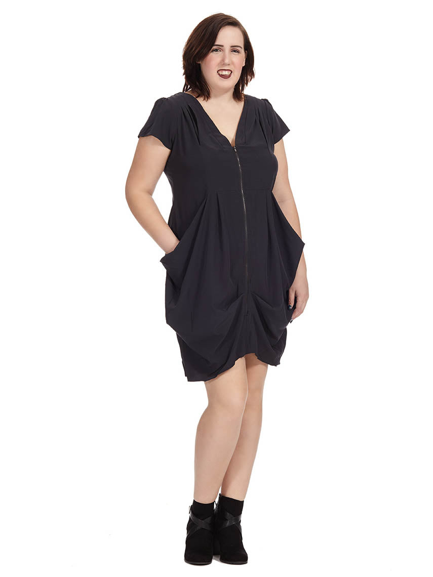 Zip Front Tunic Dress In Smoke | City Chic | Gwynnie Bee