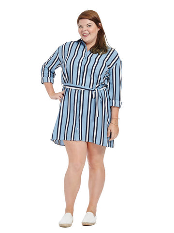 Shirt Dress In Blue & Black Stripe