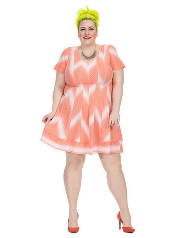 Broken Line Print Dress In Coral