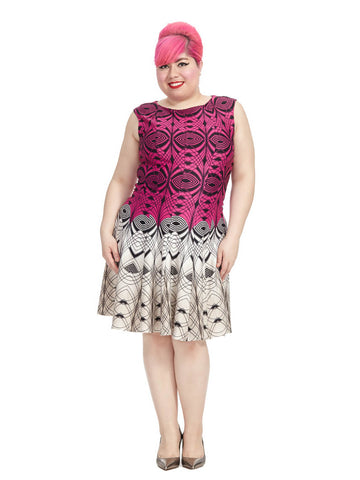 Two-Tone Geometric Print Dress In Pink