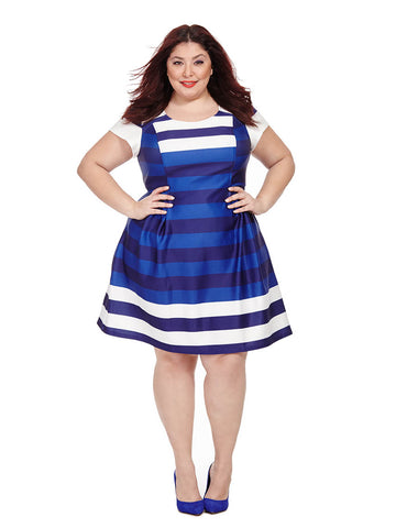 Cap Sleeve Dress In Blue Stripe